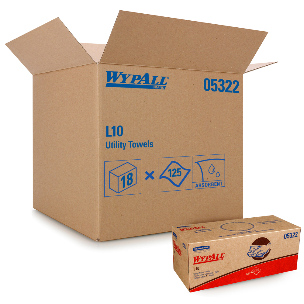 Wypall L10 Disposable Towels Limited Use 1 Ply Pop Up Box White 18 Boxes Case 125 Large Wipes Box